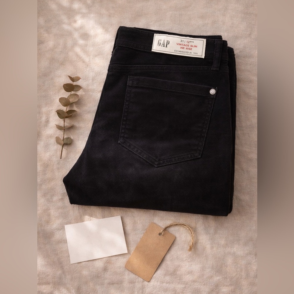 GAP Vintage Slim High Rise Black Corduroy Pants NWT Size 12/31